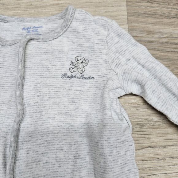 Ralph Lauren Baby Gray Pajamas Unisex Footed One Piece 6 Months Teddy Bear - Picture 3 of 6